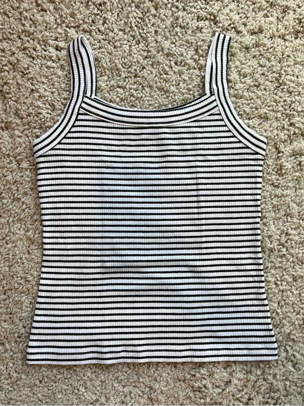 American Eagle Outfitters Dark Green & White Striped Ribbed Tank